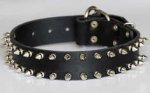 Adjustable Leather spiked dog colla r- 2 Rows of spikes-collar