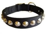 Adjustable Gorgeous Wide Nylon Dog Collar With Nickle Pyramids