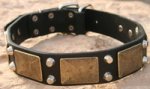 Adjustable Handmade Leather Dog Collar- brass massive + 2 pyramids