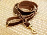 Adjustable Handcrafted brown leather dog leash for walking and tracking
