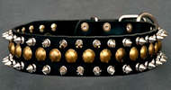 Adjustable 3 Rows Leather Spiked and Studded Dog Collar