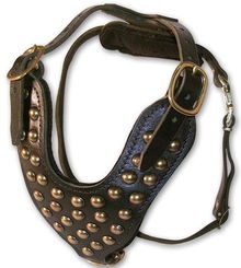 Adjustable Studded Leather Dog Harness - Padded leather dog harness