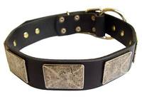 Adjustable Handcrafted Leather Dog Collar With Vintage Massive Plates