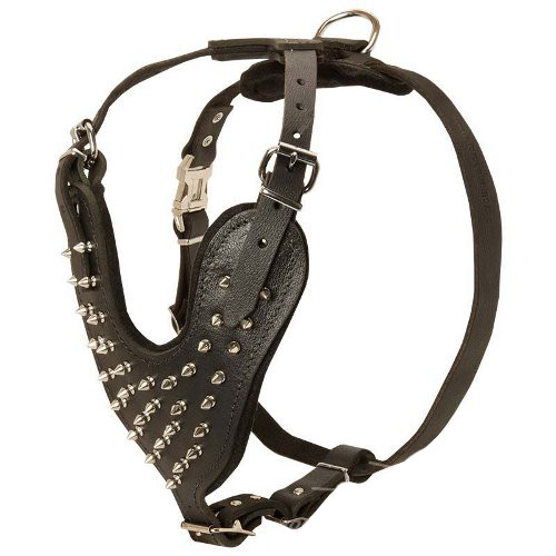 Adjustable Spike Leather Dog Harness for Boxer