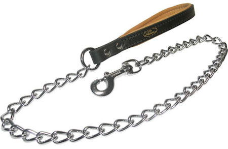 Exclusive chain leash with leather handle 42 inch (105 cm) - overall length
