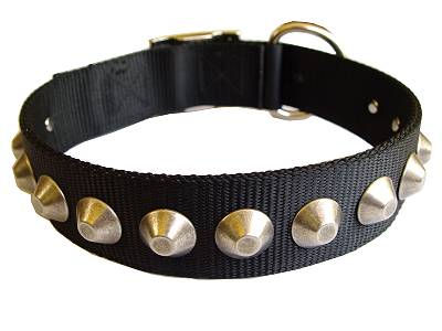 Adjustable Gorgeous Wide Nylon Dog Collar With Nickle Pyramids
