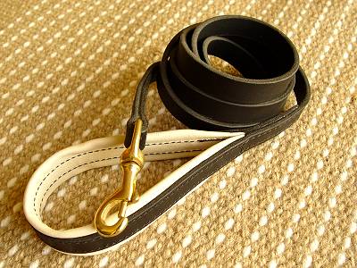 Adjustable Leather dog leash with support material on the handle