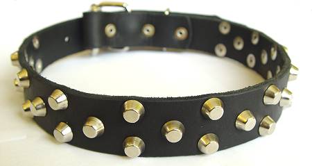 Adjustable Best Collar-Small pyramids/studs 3 rows leather dog collar - c37