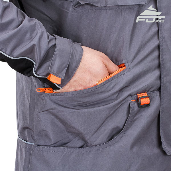 Grey Color FDT Pro Design Dog Training Jacket with Durable Side Pockets