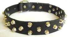 Adjustable Best Collar-Small pyramids/studs 3 rows leather dog collar - c37
